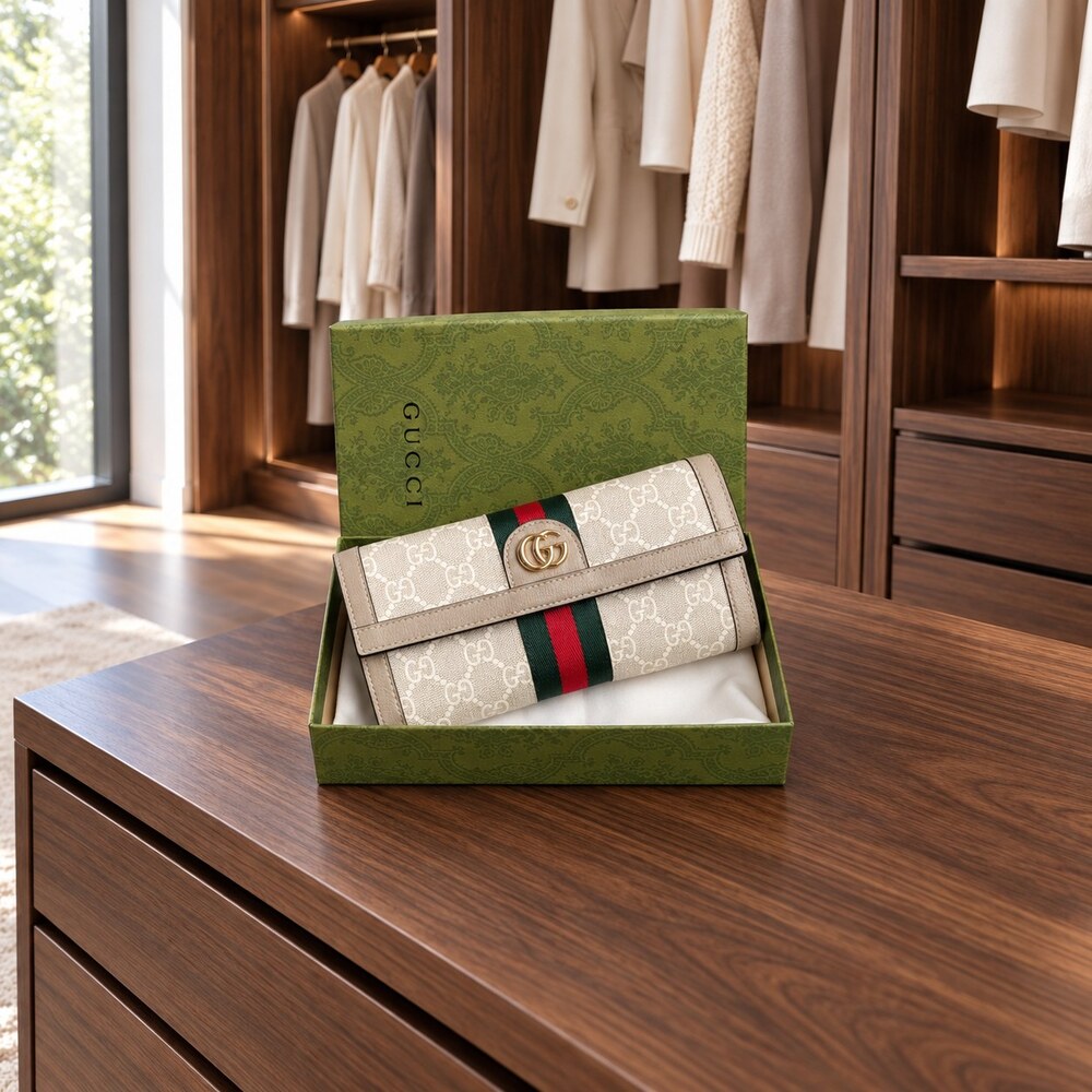Gucci Ophidia GG Supreme Long Flap Wallet